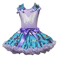 Sparkle Butterfly Cotton Shirt Lavender Pettiskirt Girl Clothing Outfit Set 1-8y