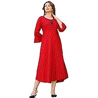 Jessica-Stuff Checkered Rayon Blend Semi Stitched Anarkali Gown (Red) (1018)