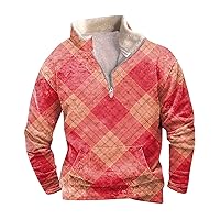 Mens 1/4 Zip Pullover, Plaid Fleece Neck Sweatshirts Long Sleeve Lightweight Running Athletic Workout Coat Jakcet