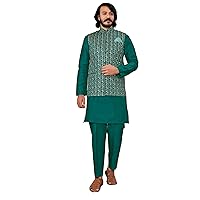 Indian Festival Men's Designer Waistcoat Kurta Pajama Set 2655