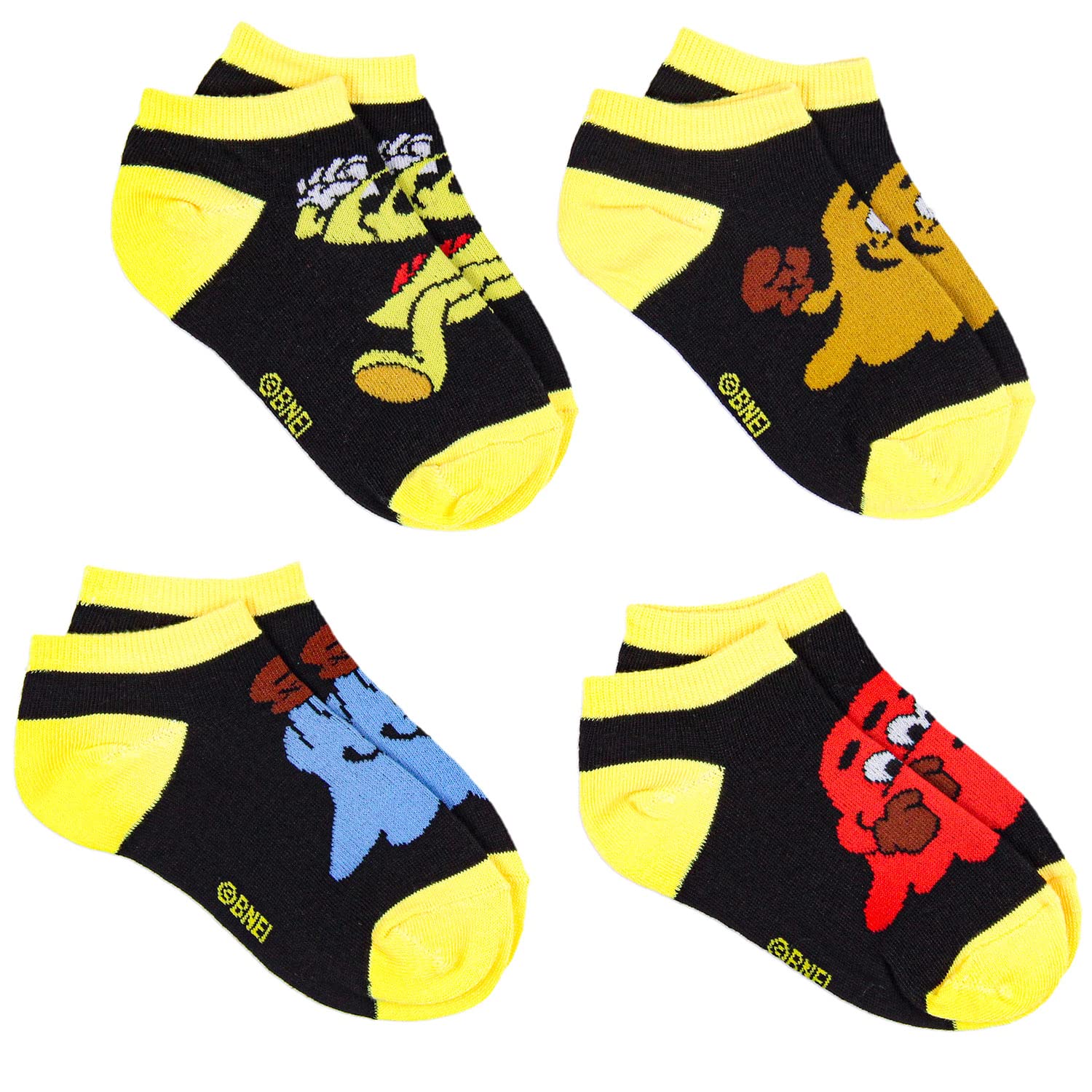 Bioworld Pac-Man Multi-Character Design Kids Ankle No-Show Socks 4 Pairs