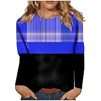 Womens Tops,2023 Fall Fashion Plaid Shirts Casual Long Sleeve Blouses Crew Neck Shirts Loose Fit Blouses