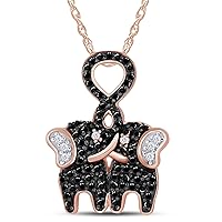 Jewel Zone US Mothers Day Jewelry Gifts Black and White Natural Diamond Kissing Elephants Pendant Necklace in 925 Sterling Silver (1/4 Ct)