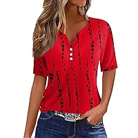 Shirts for Women,Womens Short Sleeve Tops Loose V Neck Button Boho Tops for Women Going Out Tops for Women