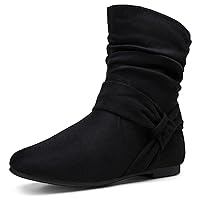 Women's Mid Calf Boots Fashion Slouch Flat Ankle Booties with Comfort