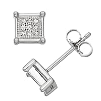 Mother's Day Gift For Her 10Kt White Gold 1/10 Cttw Diamond Square Shape Studs