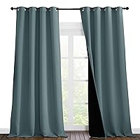 NICETOWN Full Shading Curtains for Windows, Super Heavy-Duty Black Lined Blackout Curtains for Bedroom, Privacy Assured Window Treatment (Greyish Blue, Pack of 2, 55 inches W x 102 inches L)