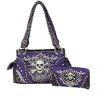 Women's Skull Bones Skeleton Purse Handbag with Matching Wallet in 6 colors