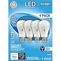 GE Lighting LED Standard Light Bulbs, 10 Watts (60 Watt Equivalent) Daylight, Medium Base, Dimmable (4 Pack)