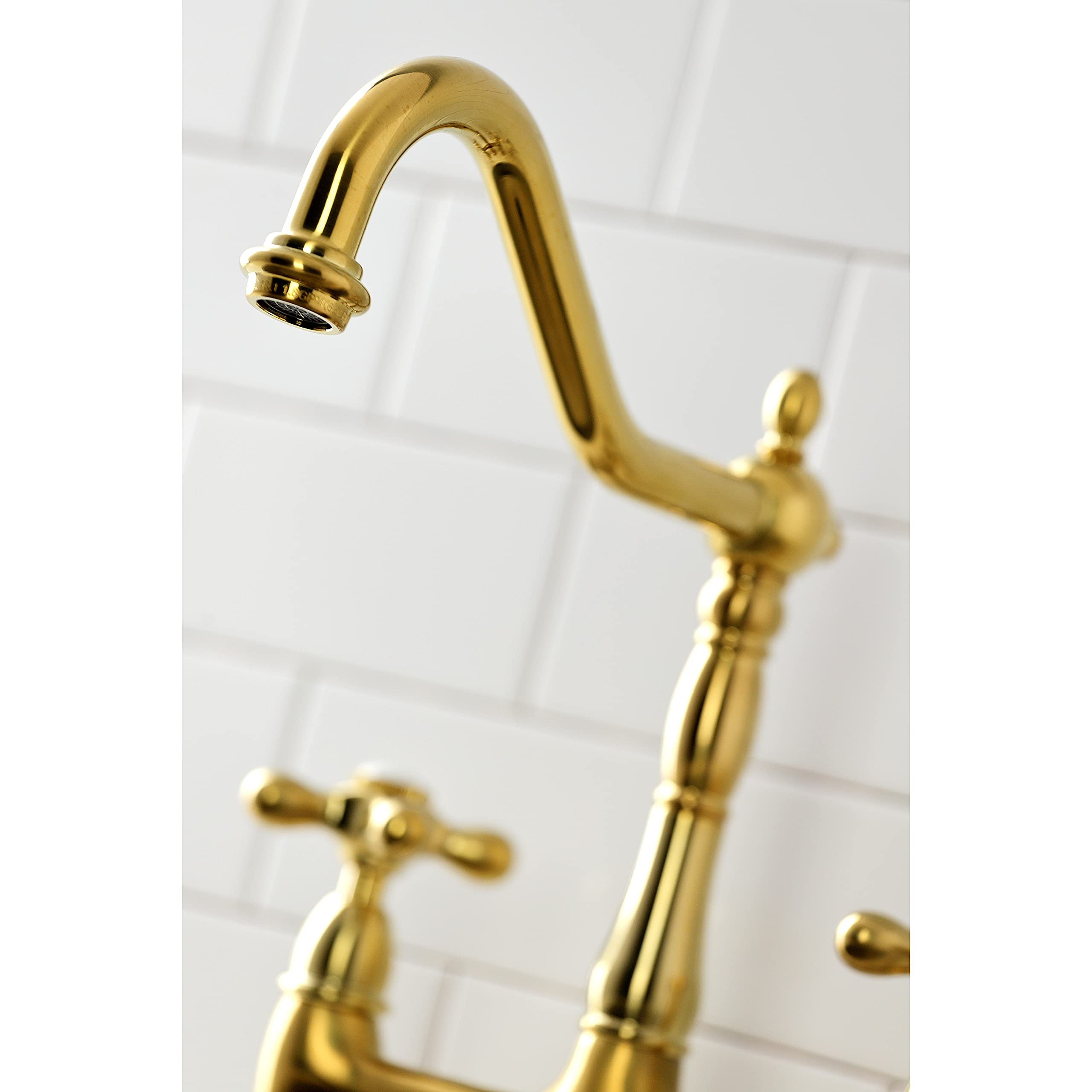 Kingston Brass KS1277AXBS Heritage 8-Inch Kitchen Faucet with Brass Sprayer, Brushed Brass