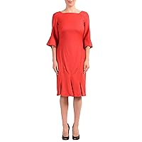John Galliano Women's Coral Red Wool 3/4 Sleeve Flare Dress US 8 IT 44