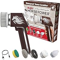 Horsepower Scrubber AS-SEEN-ON-TV Waterproof Rechargeable Handheld 350 RPM Includes 5 Brush Heads, Blast Away Dirt & Grime, Tile Grout, Bathrooms, Kitchen, Auto Rims, Outdoor Furniture