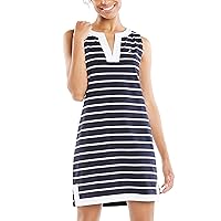 Nautica Women's Breton Stripes Sleeveless V-Neck Stretch Cotton Polo Dress