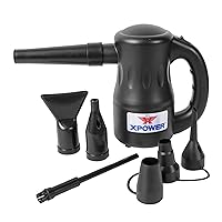 XPOWER A-2 Airrow Pro Electric Air Duster for Dusting, Drying, Inflating, Car Detailing, Computer, Leaf Blowing, 90 CFM, 7 Nozzles+2 Brushes, High Performance Motor, Eco-Friendly, Jet Black