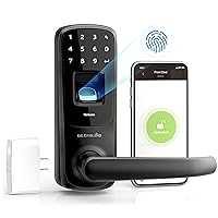 UL3 BT 2nd Gen Smart Lock (Black) + WiFi Bridge, 5-in-1 Keyless Entry Electronic Door Handle with Bluetooth, Biometric Fingerprint and Touch Digital Keypad