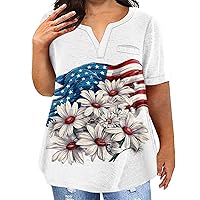 Womens Short Sleeve Tops Independence Day Printed Shirts Button Up Blouse 2024 Summer Casual Loose Comfy T Shirt