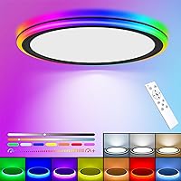 BLNAN RGB Led Flush Mount Ceiling Light with Remote Control, 13Inch 24W 2400LM 3000K-6500K Dimmable Color Changing Wired Light Fixture, Colorful for Bedroom Kids Room Party Festival, Black