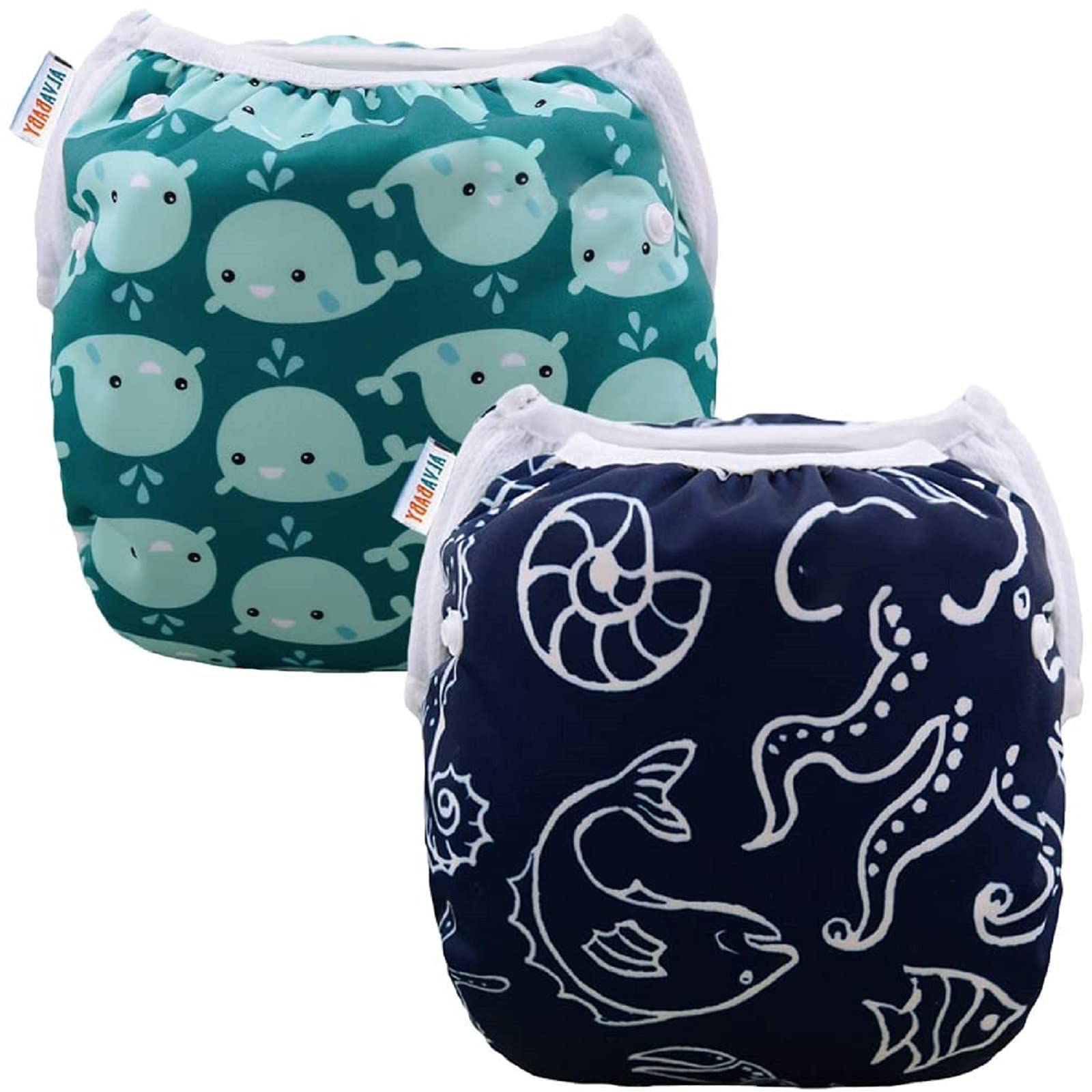 ALVABABY 2pcs Swim Diapers with 2pcs Cloth Diaper Wet Dry Bags