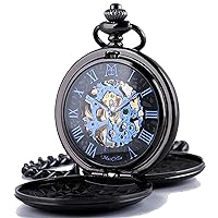 ManChDa Mechanical Pocket Watch for Men Women Vintage Pocket Watch with Chain Roman Numerals Skeleton Pocket Watches with Box and Chains Gift for Son Dad Gifts for Him