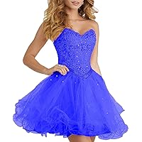 Puffy Tulle Homecoming Dresses Strapless Sequins Short Prom Gown A-line Sweetheart Party Dress for Teens Organza