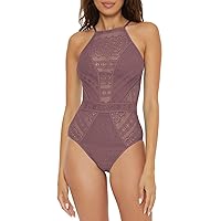 Becca Color Play Crochet High Neck One-Piece Fig MD