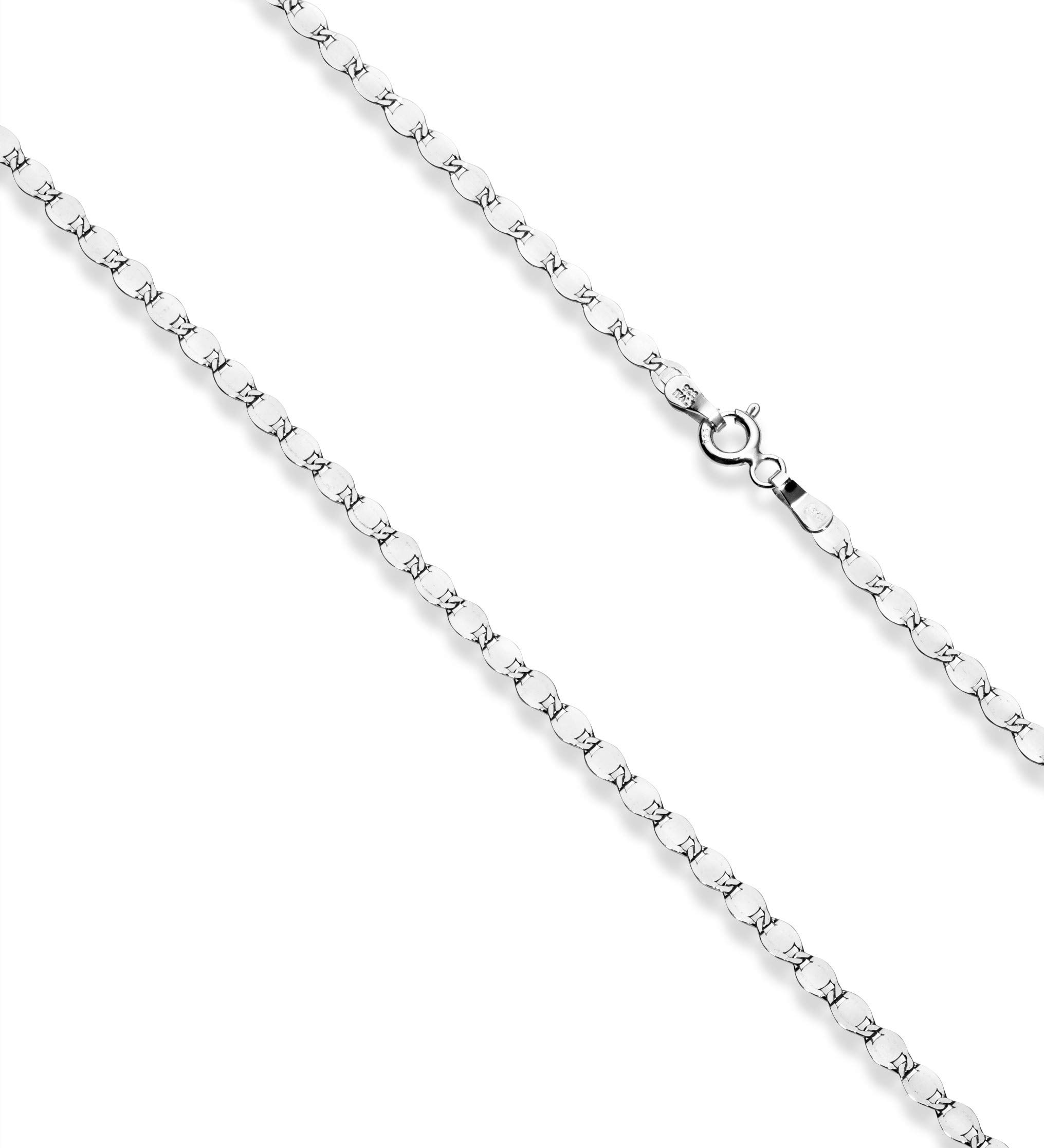 Miabella 925 Sterling Silver Italian Sparkle Mirror Link Chain Necklace for Women Teen Girls, Made in Italy