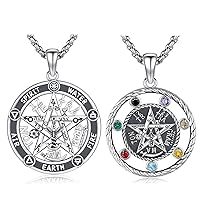 Tetragrammaton Necklace for Men Women 925 Sterling Silver Pentagram Pentacle Pendant Pagan Witchy Amulet Energy Gifts Wiccan Jewelry