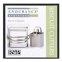 RSVP International Endurance Square Biscuit Cutters - Stainless Steel, Set of 4 | Nest for Easy Storage | For Cutting Thick or Thin Dough | Professional | Dishwasher Safe, Ribbed, Multi Color