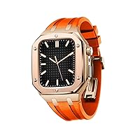 CZKE Luxury Band Case for Apple Watch 45 mm 44 mm, Men's Heavy Duty Protective Case for iWatch 7/6/5/4 SE Series, Silicone Strap, Shockproof, Metal Bumper with Strap