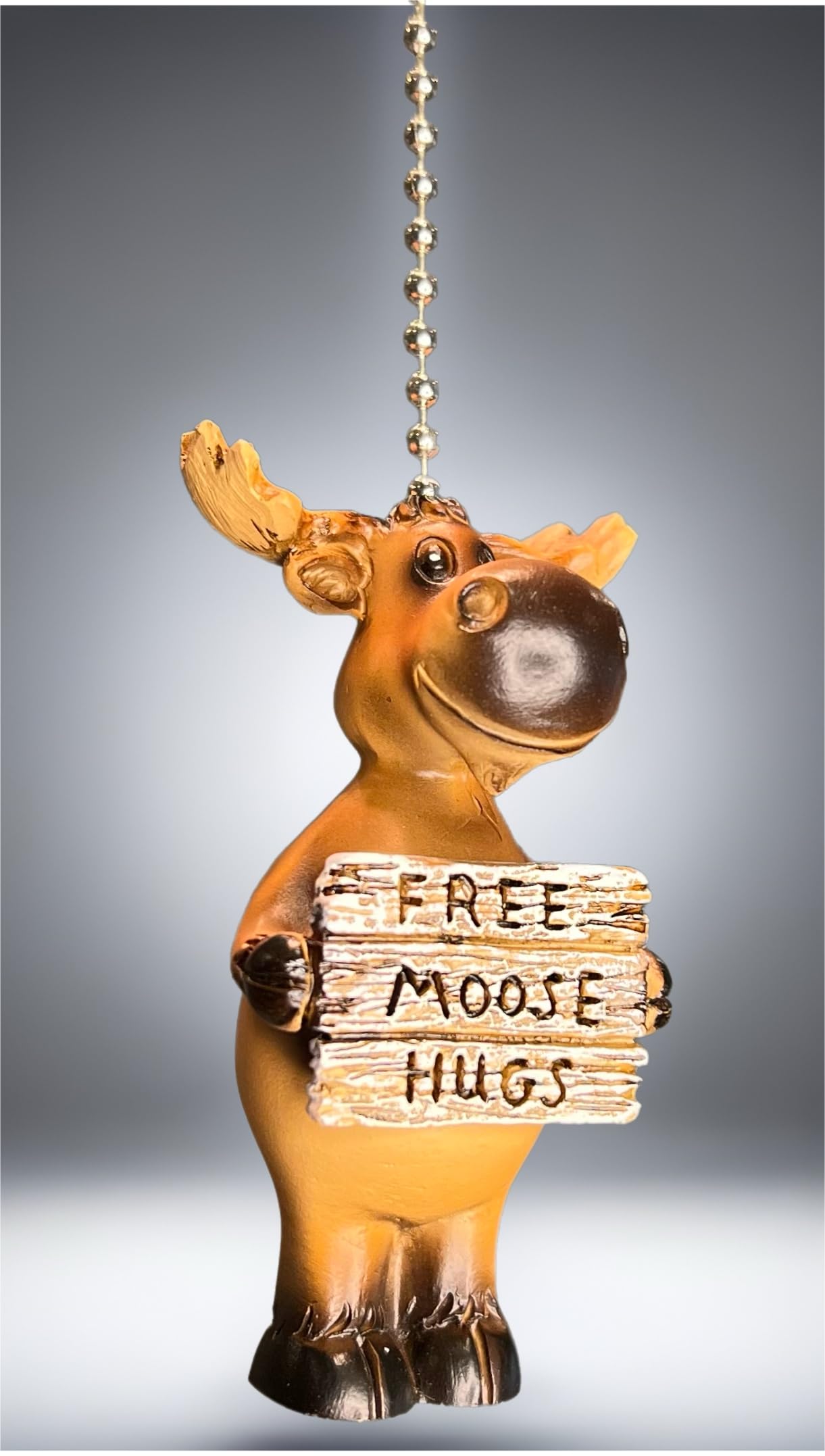 Large Moose Fan Pull w/Chain – Free Moose Hugs Sign – Whimsical Mountain Wilderness Décor