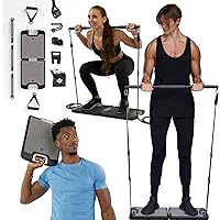 EVO Gym - Portable Home Gym Strength Training Equipment, at Home Gym | All in One Gym - Resistance Bands, Base Holds Gym Bar & Handles for Travel | Portable Gym & Home Exercise Equipment