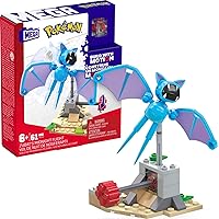 Mega Pokemon Action Figure Building Toys, Zubat's Midnight Flight with 61 Pieces and Flying Motion, 1 Poseable Character, Gift Idea for Kids
