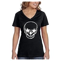 Women's Halloween Skeleton Head Stars Party Fall V-Neck Short Sleeve T-Shirt