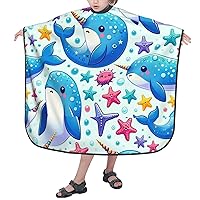 Children Hairdresser Apron With Adjustable Snap Closure Narwhal-Unicorn-Of-Sea 39x47 Inch Barber Cape Kids Hair Cutting Cape For Salon And Home