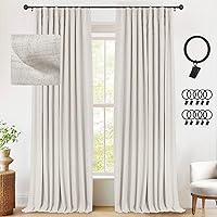 INOVADAY 100% Blackout Curtains 84 Inches Long for Bedroom Living Room, 50 Inch Wide Linen Blackout Curtains with Ring Clips, Thermal Insulated Curtain Drapes, Beige, W50 x L84, 1 Panel
