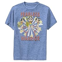 DC Comics Wonder Woman Fearless Warrior Boys Short Sleeve Tee Shirt, Royal Blue Heather, Large
