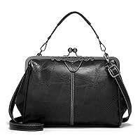 Women Kiss Lock Vintage Handbags for Women Oil Leather Evening Clutch Satchel Purse Tote