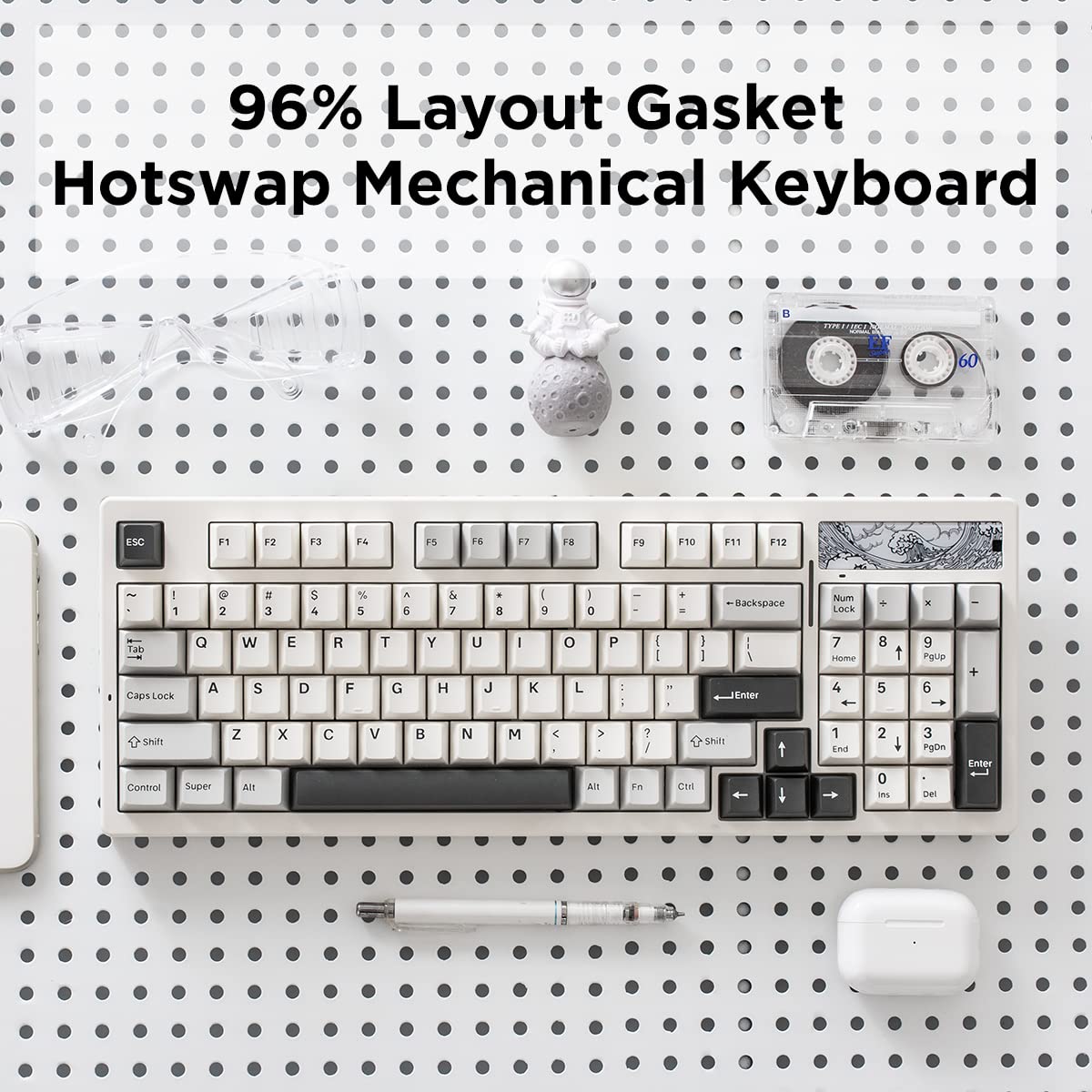 YUNZII Keynovo IF98 98 Key 96% 1800 Hot Swappable Gasket Mechanical Gaming Keyboard with Double Shot PBT Keycaps, RGB Backlight for Mac & Win (Custom Linear Switch, White)