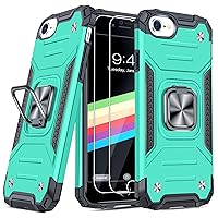 JAME Case for iPhone SE 2022/2020 Case with Tempered-Glass Screen Protector 2Pcs, for iPhone 8 Case, for iPhone 7 Case, for iPhone 6s Case, Military-Grade Protection, with Ring Kickstand, Turquoise