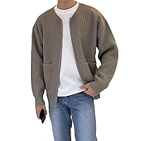 Men's Knitted Sweater V-Neck Autumn and Winter Fashion Jacket Zipper Cardigan Coat Solid Color Casual Loose Coat