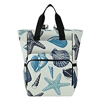 Sea Shell Blue Diaper Bag Backpack for Baby Girl Boy Large Capacity Baby Changing Totes with Three Pockets Multifunction Travel Baby Bag for Shopping Picnicking Playing