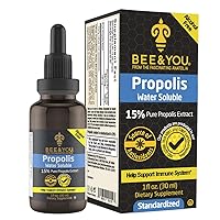 BEE and You 15% Pure Propolis Water Soluble Extract - High Potency - Zero Sugar - Zero Calorie - Natural Immune Support&Sore Throat Relief Antioxidants, Keto, Paleo, Gluten-Free, 1 Fl Oz