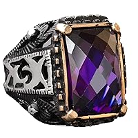 925 Sterling Silver Men's Ring with Created Amethyst Stone - Handcrafted Unique Jewelry for Men