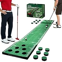 Golf Pong Game Set, Golf Putting Green Mat with 2 Putters, 2 Golf Balls,12 Hole Covers, Golf Training Mat for Indoor&Outdoor Party Game, Great Gifts for Men