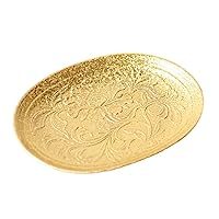 Arita Ware 476300 Pottery Kiln Arabesque Carving Oval Plate, 6.3 x 4.7 inches (16 x 12 cm), Gold Coating, Made in Japan