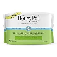 The Honey Pot Company - Long Contoured Liners - Infused w/Essential Oils for Cooling Effect, Organic Cotton Cover, and Ultra-Absorbent Pulp Core - Feminine Care - 30 Count