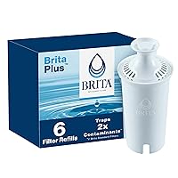 Brita Plus Water Filter, BPA-Free, High-Density Replacement Filter for Pitchers and Dispensers, Reduces 2x Contaminants*, Lasts Two Months or 40 Gallons, Includes 6 Filters
