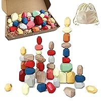 42 Pieces Wooden Sorting Stacking Balancing Stone Rocks Games, Wood Building Blocks Set, Educational Preschool Learning Toys, Lightweight Puzzle Set Gift for Kids