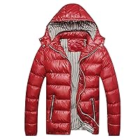Men's Puffer Jacket Winter Waterproof Parka Hooded Quilted Jacket Thicken Warm Ski Coat With Zip Pockets