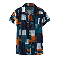 Short Sleeve Shirts for Men Button Down Floral Printed Beach Casual Vacation Shirt Cotton Linen Summer Beach Shirt